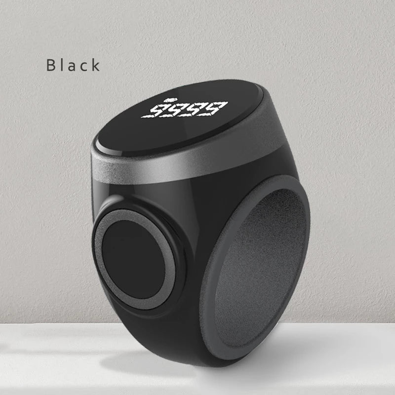 Black ZIKRIN™ digital Tasbih with sleek design and electronic counter for Islamic prayer and dhikr.