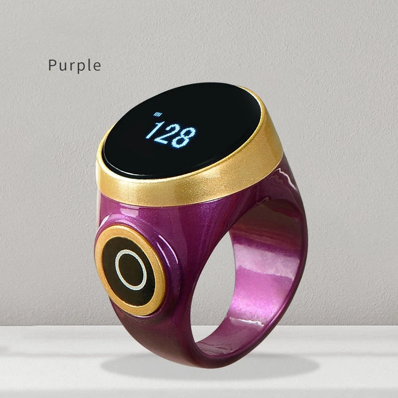 Purple ZIKRIN™ digital tasbih with silent mode, featuring a sleek design and digital counter for Islamic prayer and remembrance.