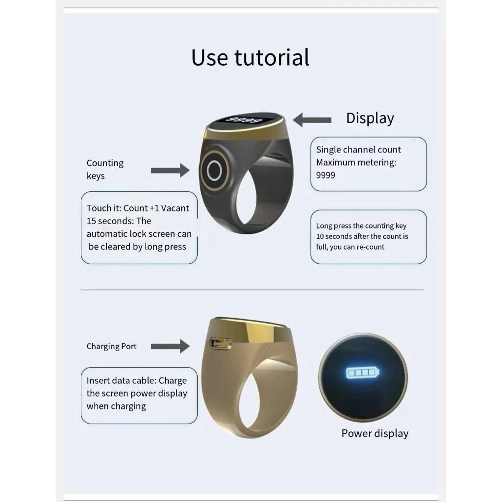 ZIKRIN™ digital Tasbih with silent mode, featuring a sleek black design and digital display for counting prayers.