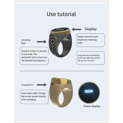 ZIKRIN™ digital Tasbih with silent mode, featuring a sleek black design and digital display for counting prayers.